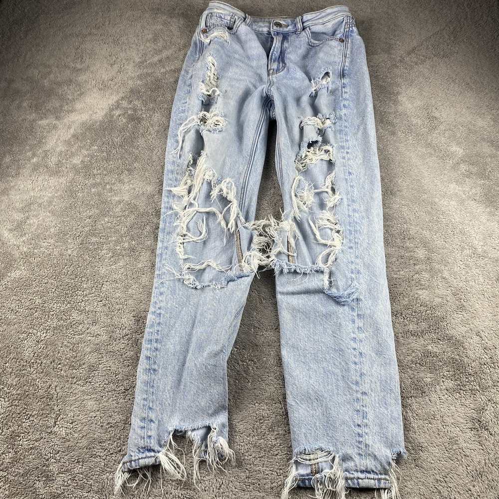 American Eagle Comfort Stretch Waistband Mom Jean Size 0 Regular Blue Distressed